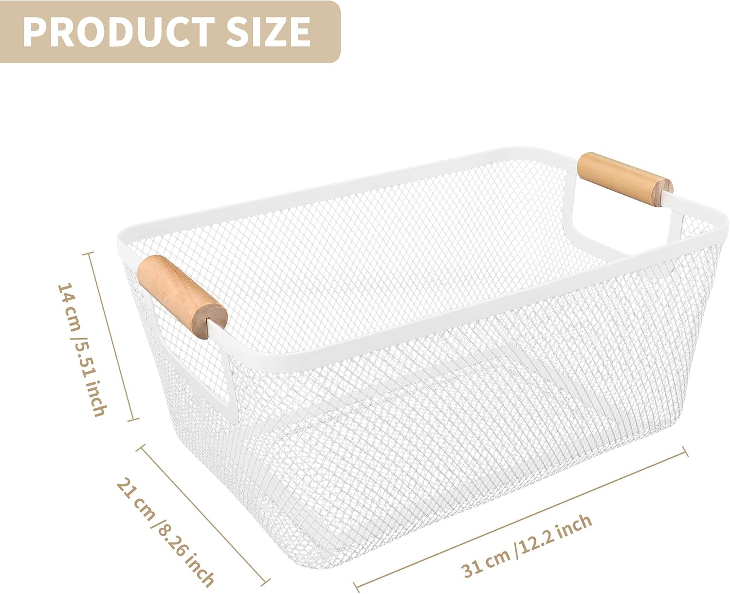 2 Pack White Mesh Baskets With Bamboo Handle