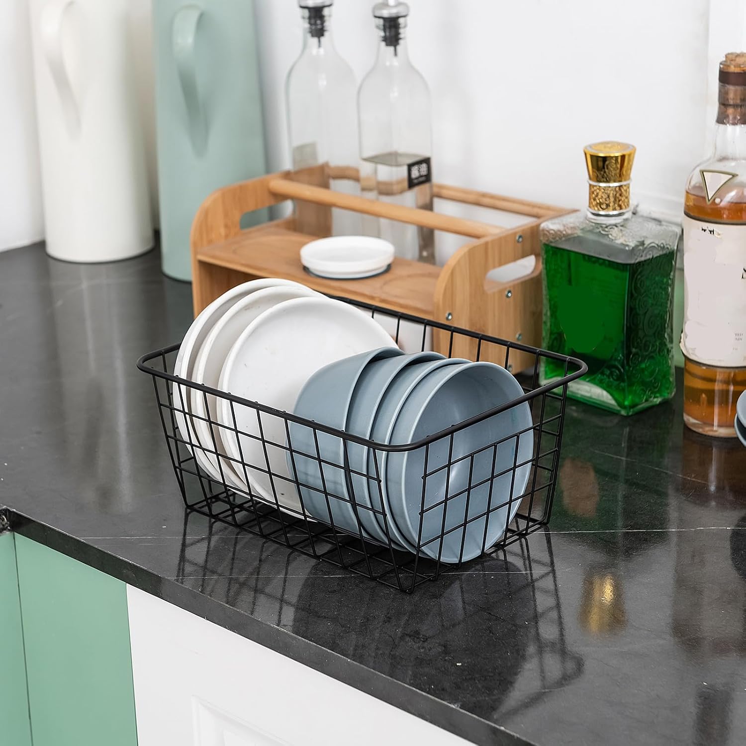 5 Pack Black Stackable Wire Storage Baskets
