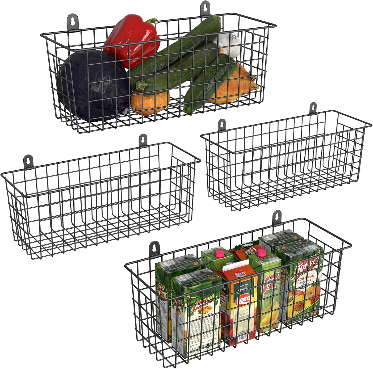 2 Pack Extra Large Black Wall Wire Baskets