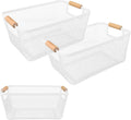 2 Pack White Mesh Baskets With Bamboo Handle