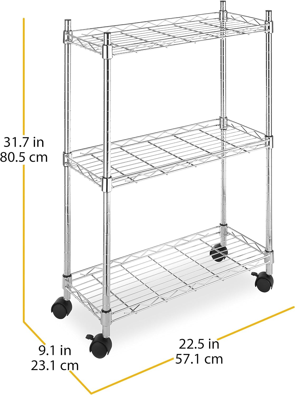 3 Tier Chrome Rolling Storage Shelves