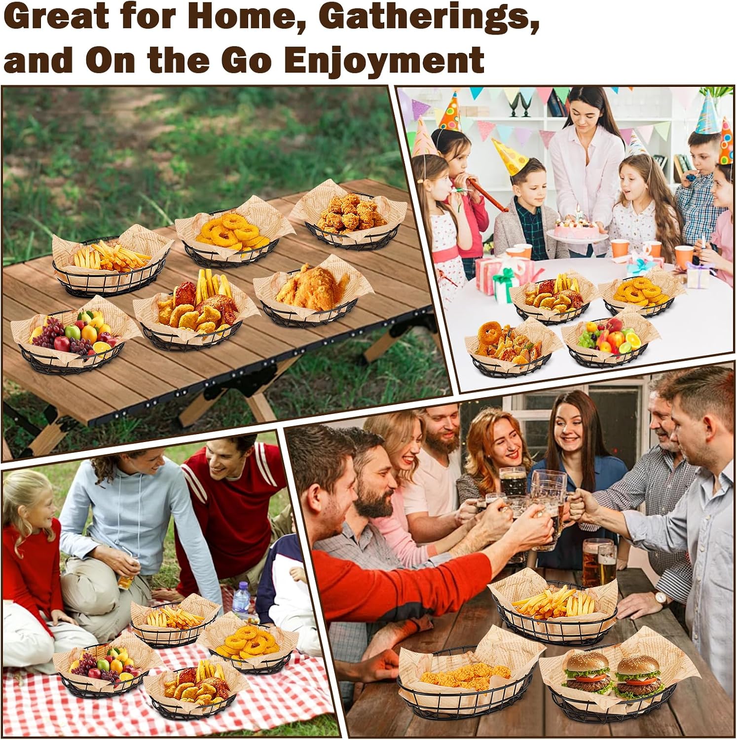 6 Pack Oval Metal Wire Serving Baskets