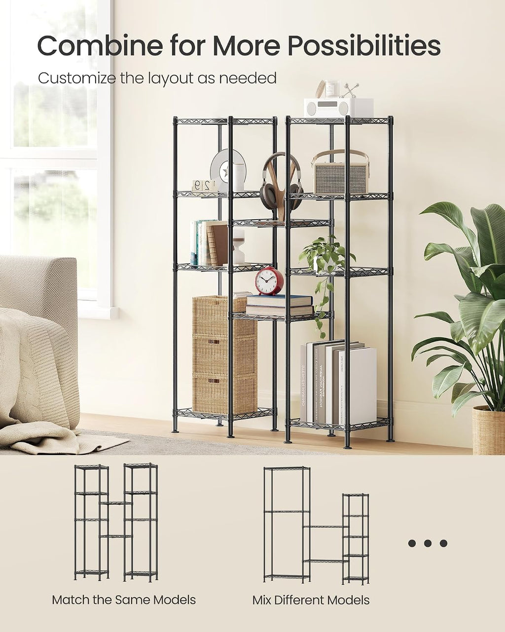 5 Tier Small Black Wire Storage Shelf