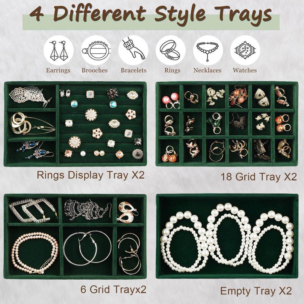 8 Pack Green Velvet Jewelry Trays