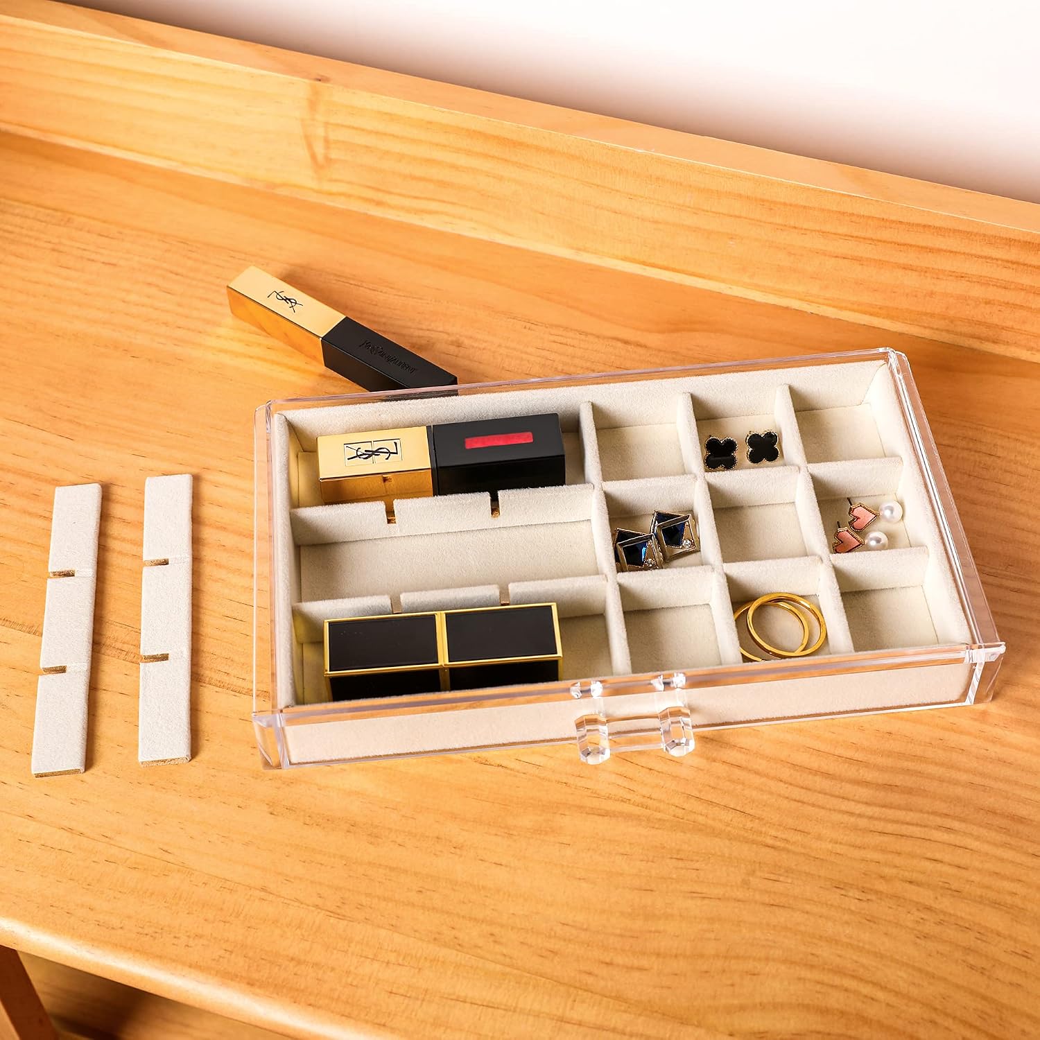Clear Acrylic 5-Drawer Beige Jewelry Box