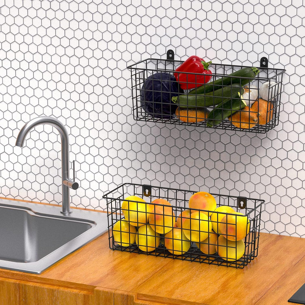 2 Pack Extra Large Black Wall Wire Baskets
