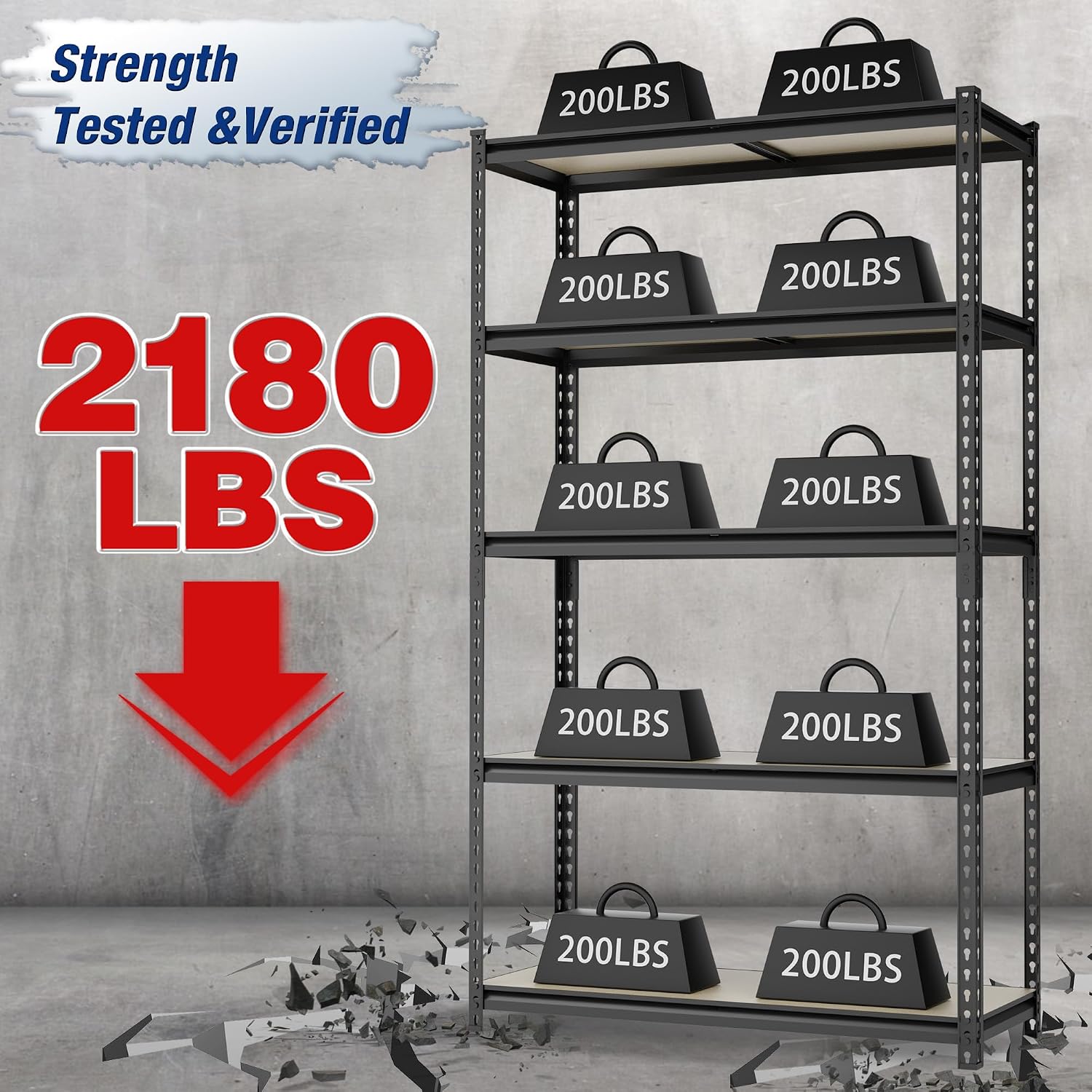 5-Tier Heavy Duty Black Storage Shelf