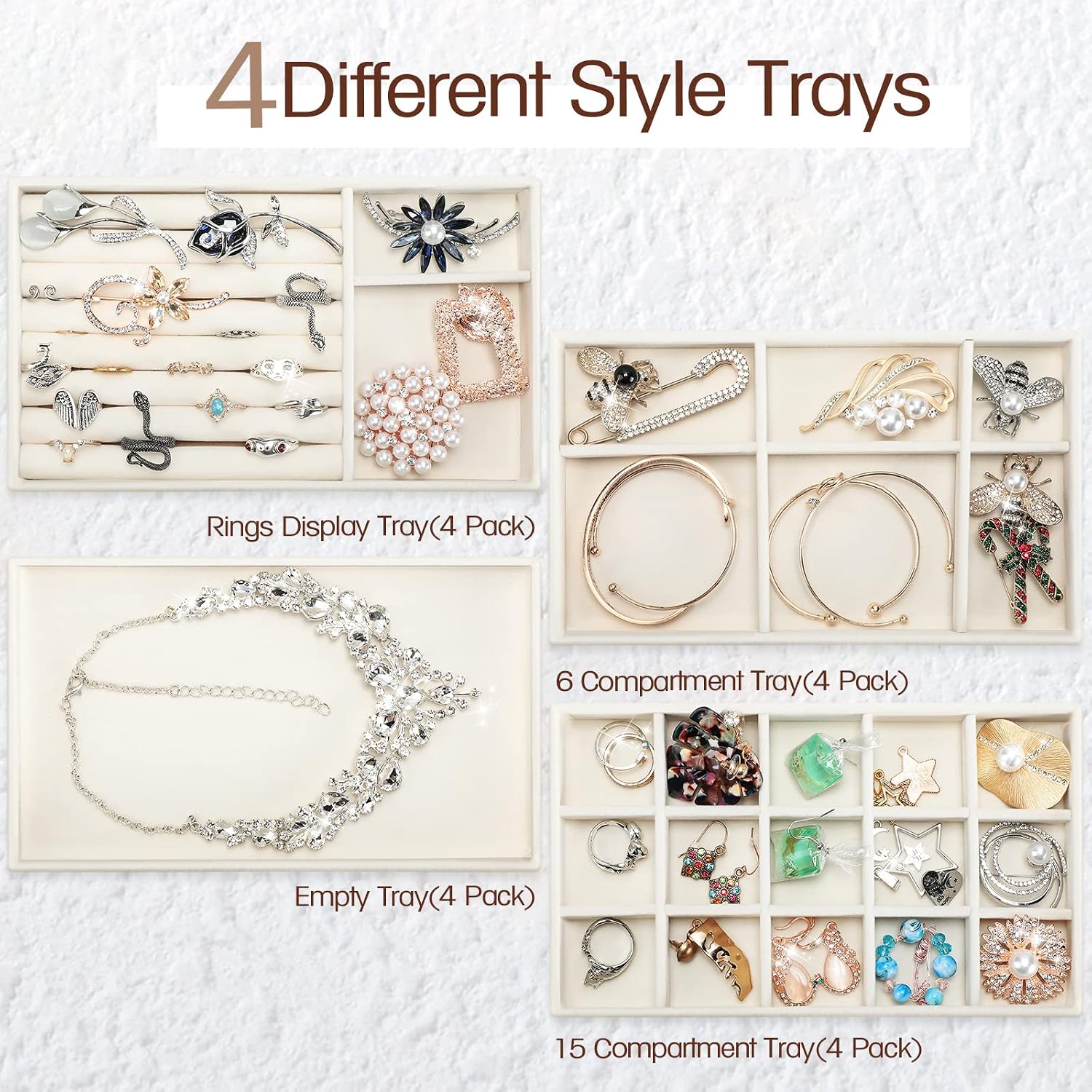 16 Pack Velvet Jewelry Storage Trays
