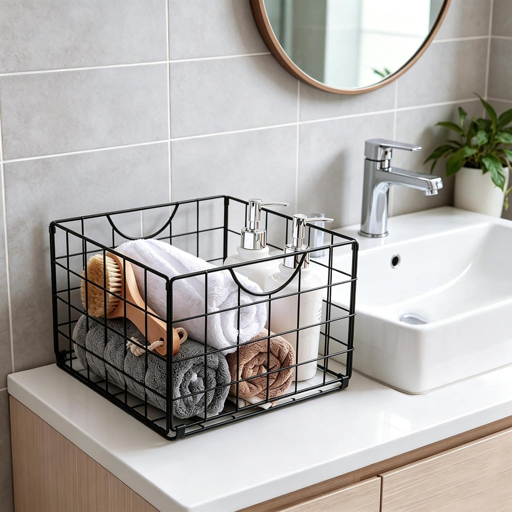 6 Pack Foldable Black Wire Storage Baskets