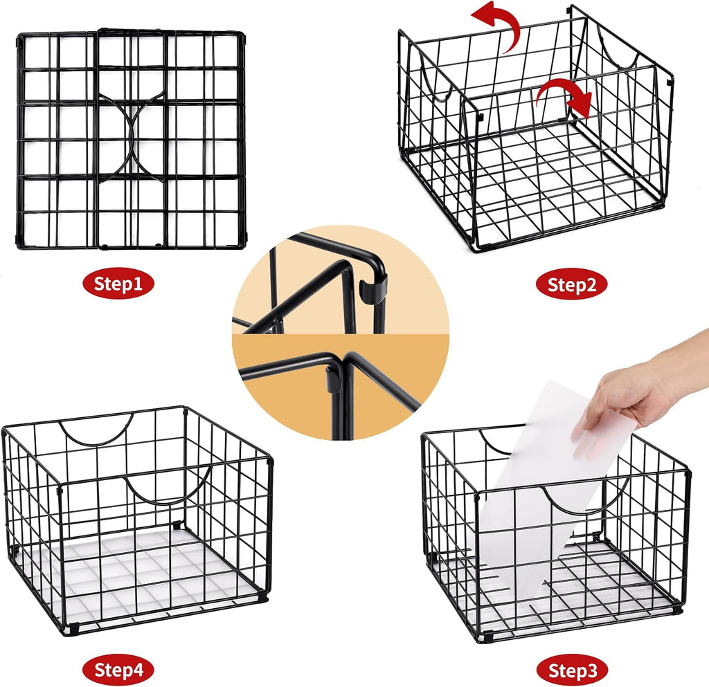 6 Pack Foldable Black Wire Storage Baskets