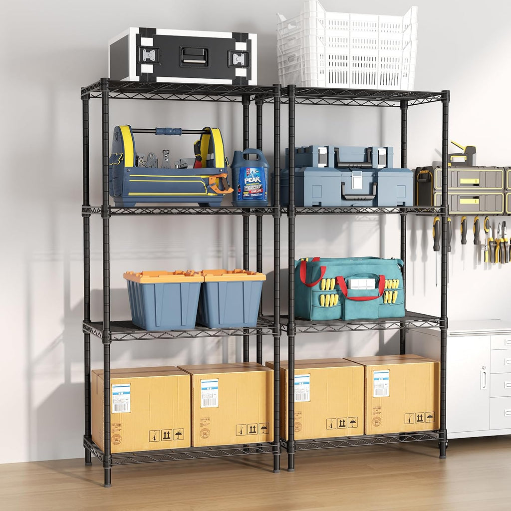 4 Tier Black Heavy Duty Wire Shelves