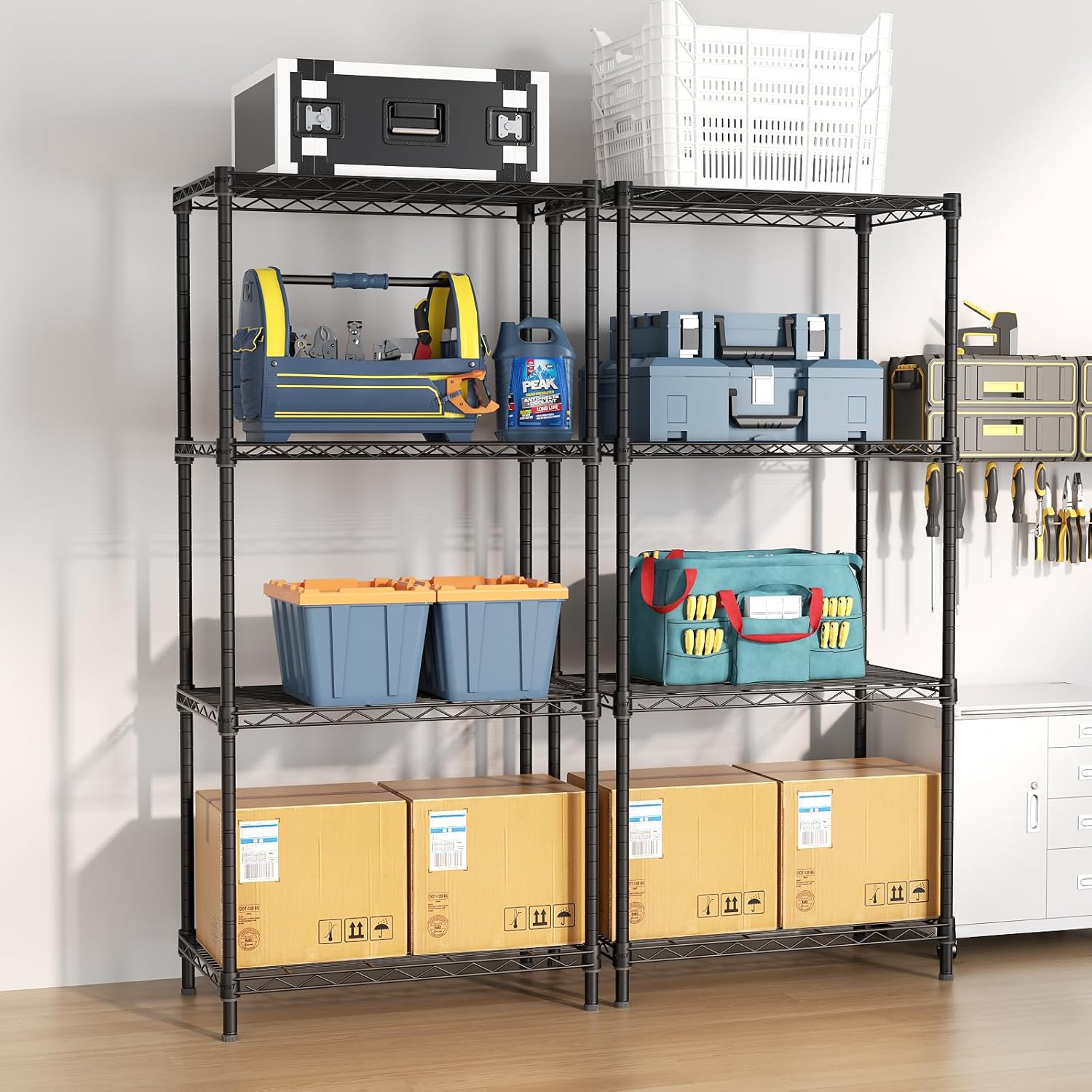 4 Tier Black Heavy Duty Wire Shelves