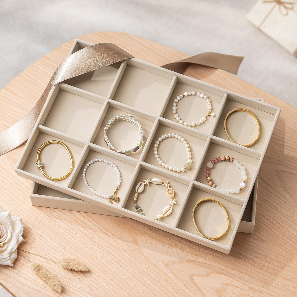 2Pcs 12 Grid Velvet Jewelry Trays