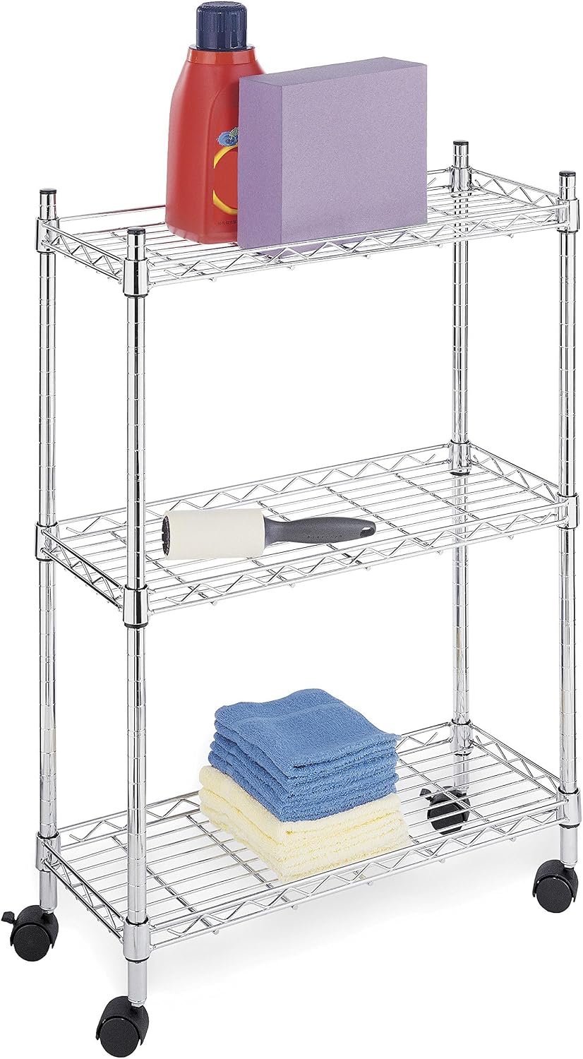 3 Tier Chrome Rolling Storage Shelves