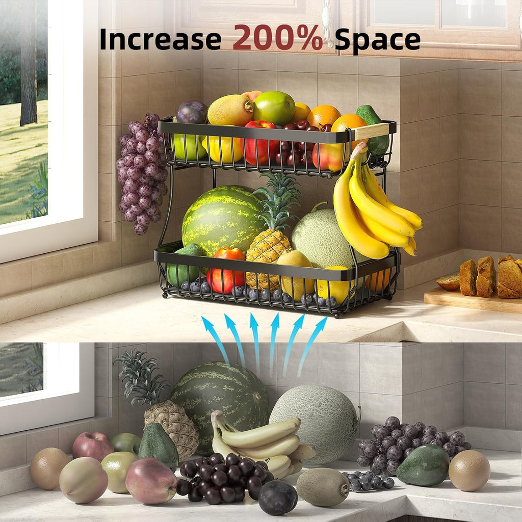2 Tier Metal Fruit Basket With Banana Hangers