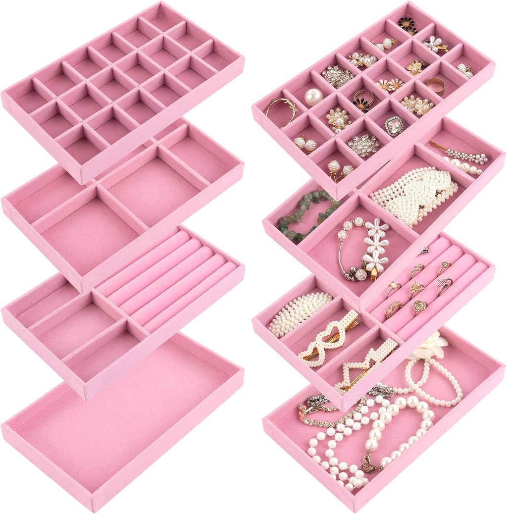 4 Pack Velvet Jewelry Trays