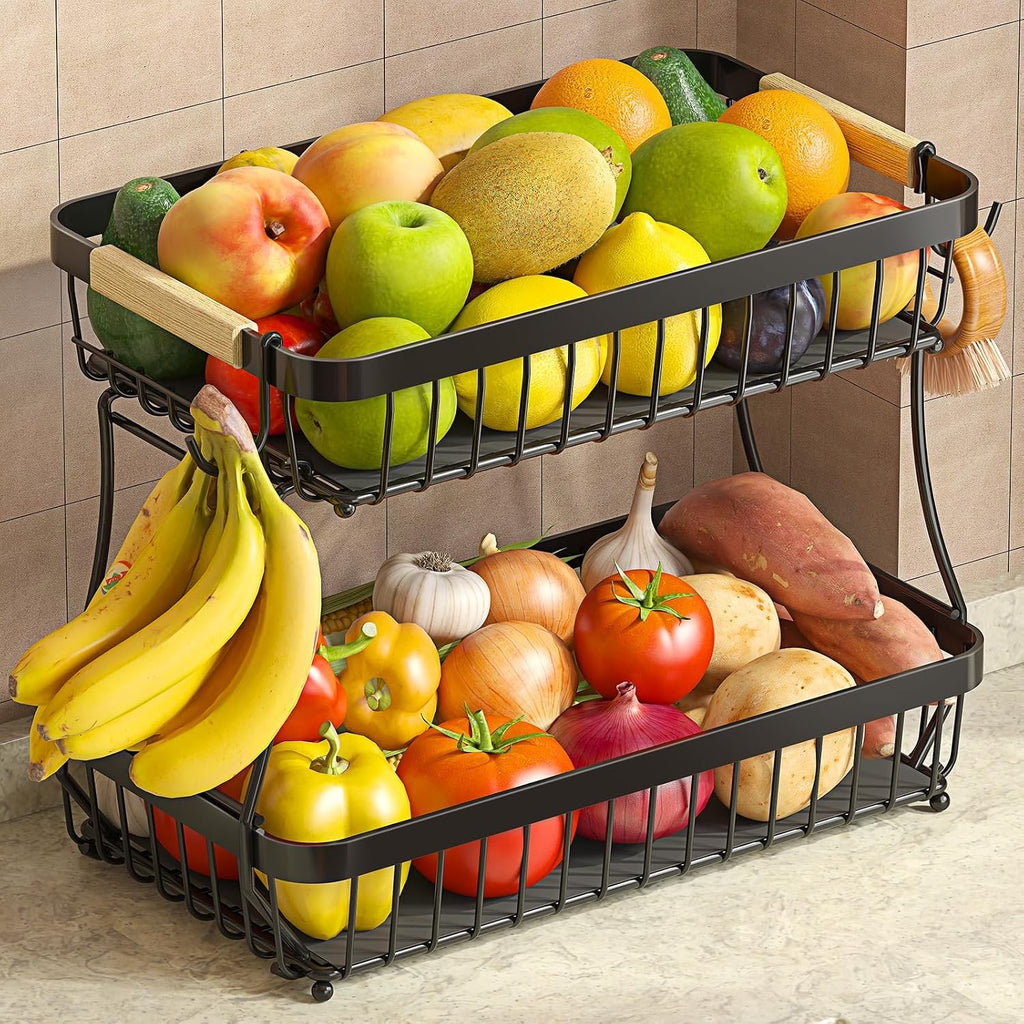 2 Tier Metal Fruit Basket With Banana Hangers