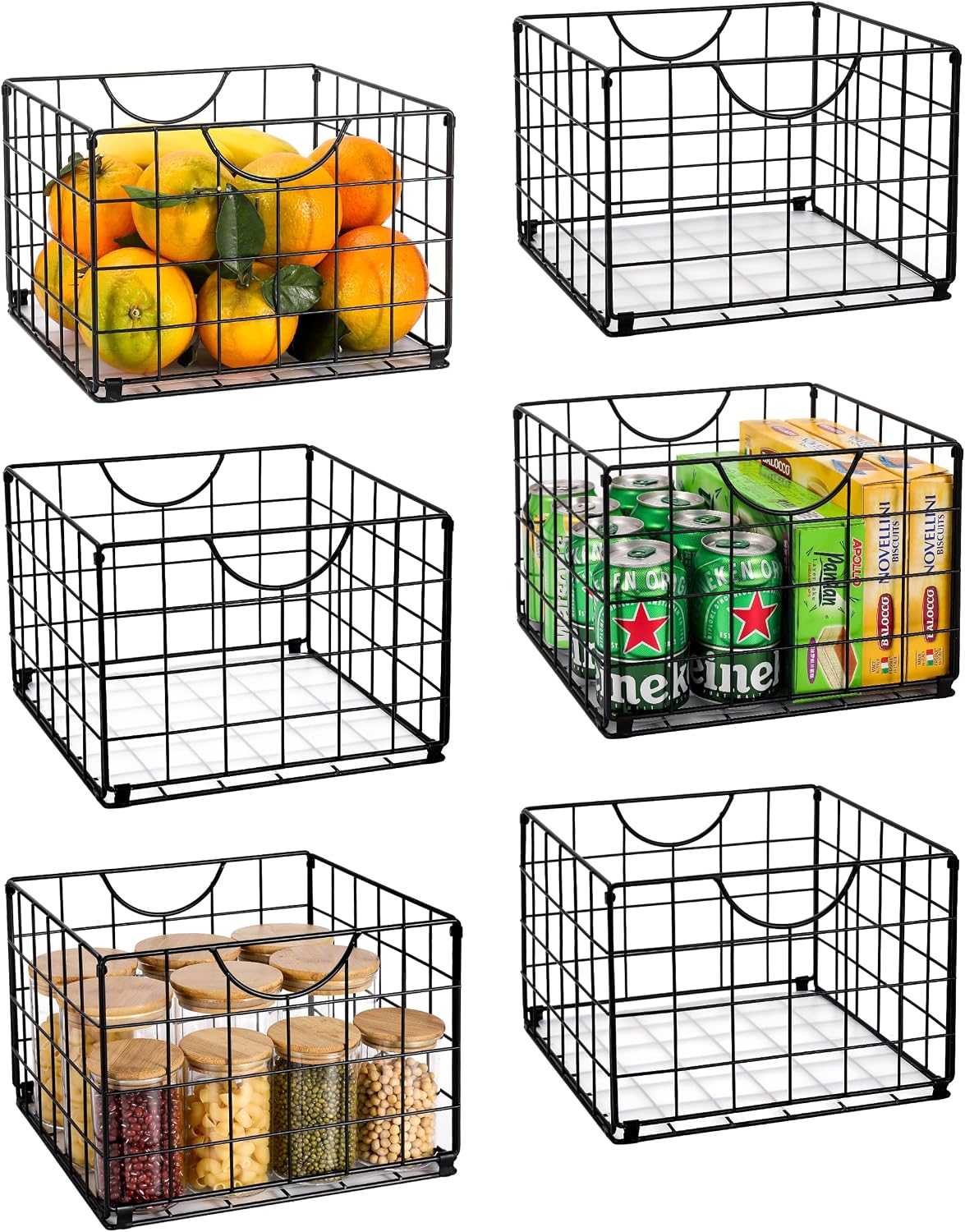 6 Pack Foldable Black Wire Storage Baskets
